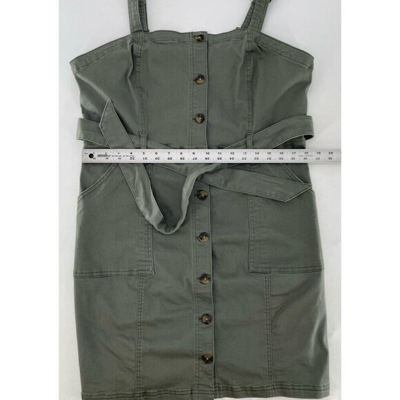 SO Juniors' Button Down Belted Constructed Dress Stretch Khaki Green Sz XXL Boho - Picture 10 of 11